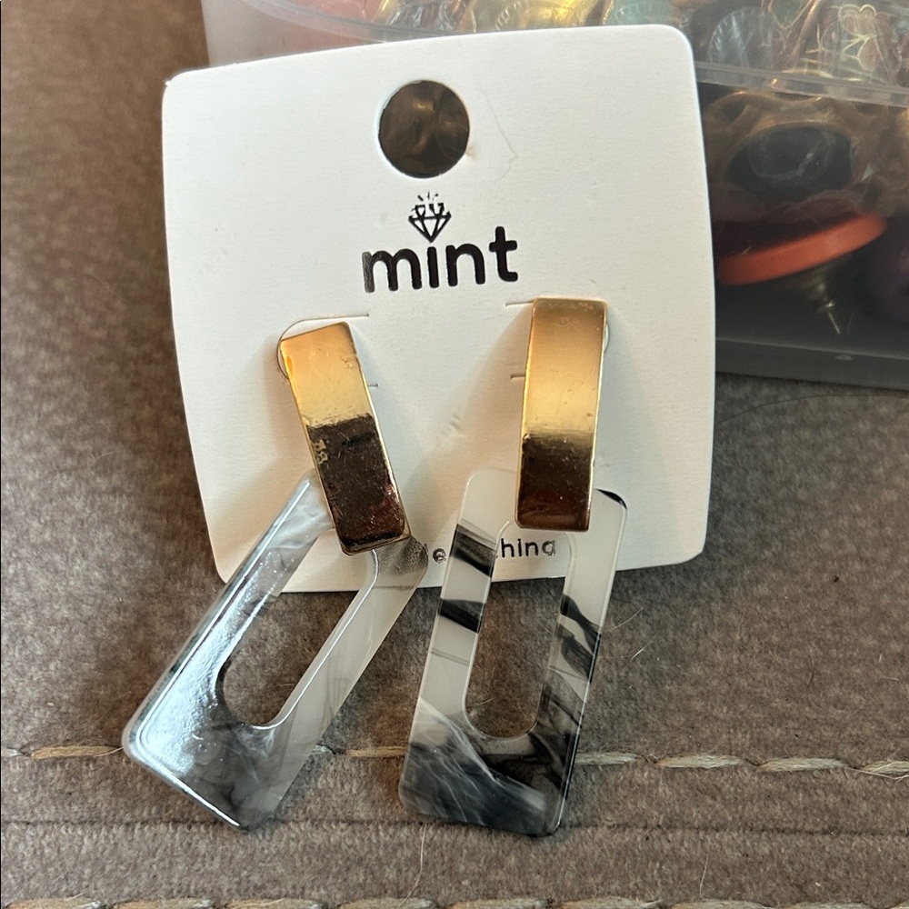Mint Gold and Marble Rectangular Earrings